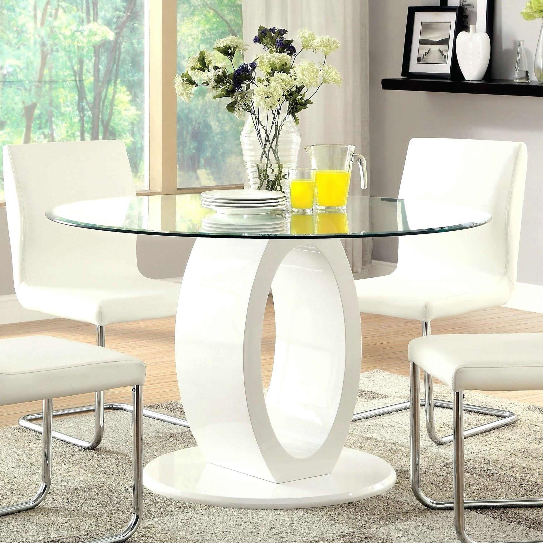 Furniture of America Round Lodia Dining Table with Glass Top and Pedestal Base CM3825WH-RT-TABLE