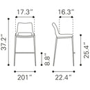Zuo Ace 101390 Counter Stool - White & Silver IMAGE 8