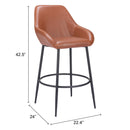 Zuo 109953 Vila Barstool - Brown IMAGE 8