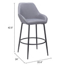 Zuo 110078 Vila Barstool - Gray IMAGE 9