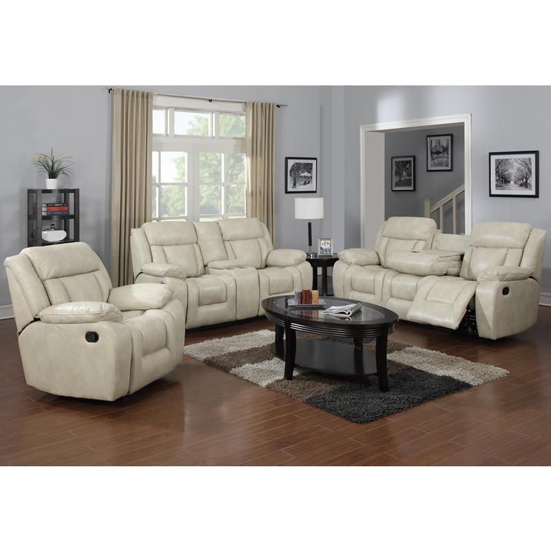 Brassex Hudson Power Reclining Leather look Sofa Hudson SA1011 Reclining Sofa (Beige) IMAGE 2