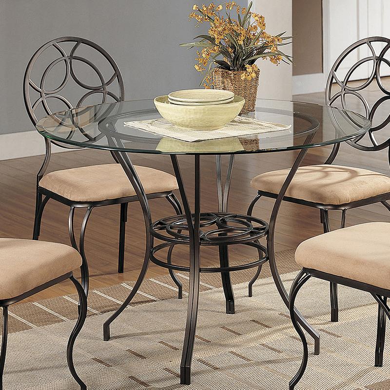 Brassex Round Dining Table with Glass Top & Trestle Base 580-36B/G IMAGE 1