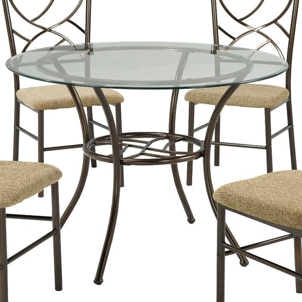 Brassex Round Martini Dining Table with Glass Top & Trestle Base Martini Kitchen Table TC-150111 IMAGE 1