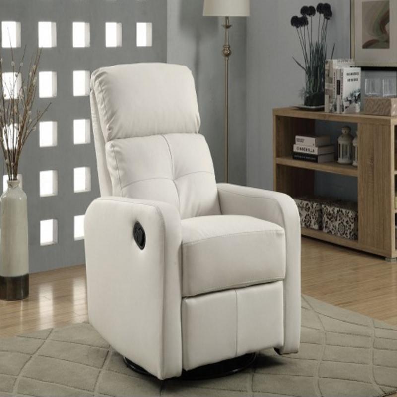 Brassex Swivel, Rocker Fabric and Leather Look Recliner JF657-WH IMAGE 3