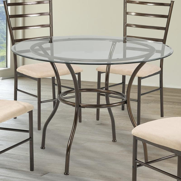 Brassex Round Mirage Dining Table with Glass Top & Pedestal Base TC-150112 IMAGE 1