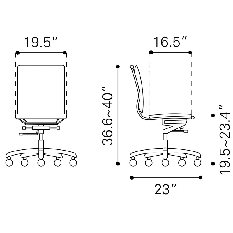  Zuo Lider Plus 215219 Armless Office Chair - White IMAGE 10