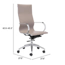  Zuo Glider 100373 High Back Office Chair - Taupe IMAGE 8