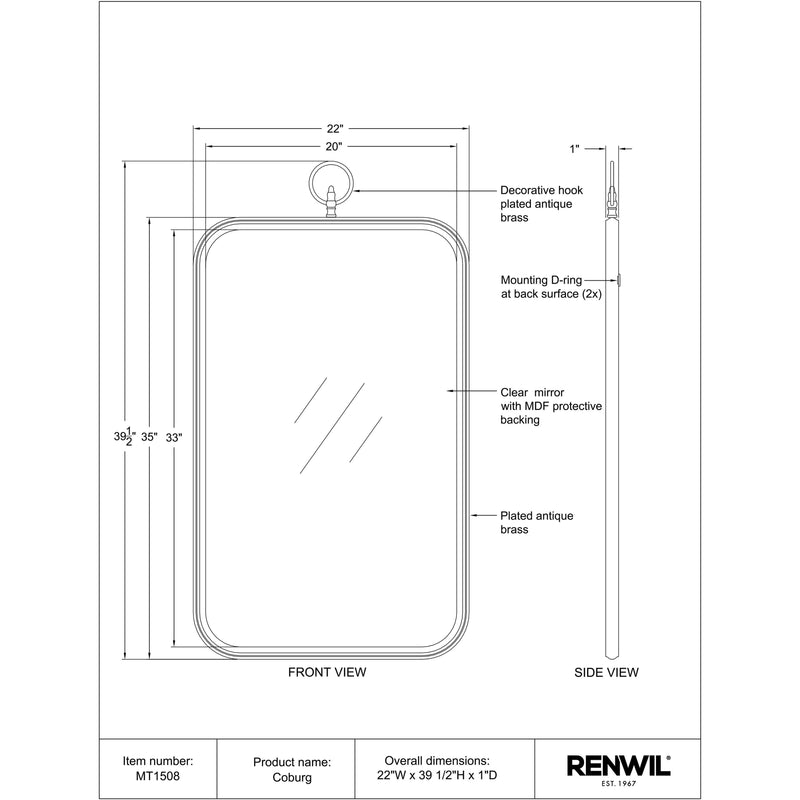  Renwil Coburg MT1508 Vanity Mirror IMAGE 4