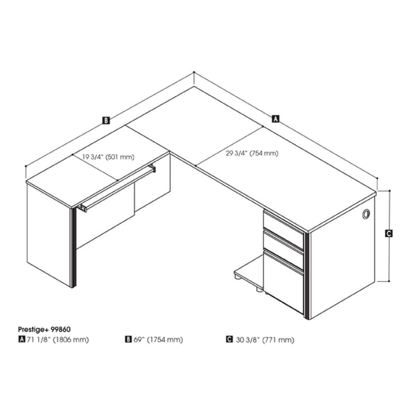 Bestar Prestige + 99860-69 L-Shaped Workstation IMAGE 3