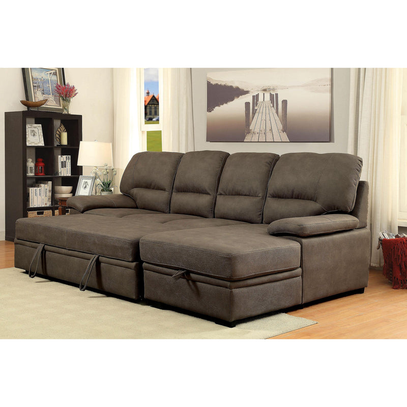 Furniture of America Alcester Stationary Faux Leather Sleeper Sectional CM6908BR-SET IMAGE 2