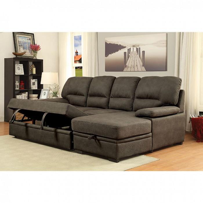 Furniture of America Alcester Stationary Faux Leather Sleeper Sectional CM6908BR-SET IMAGE 4