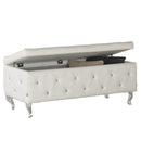 !nspire Monique 402-130WT Rectangular Storage Ottoman Bench - White and Chrome IMAGE 1