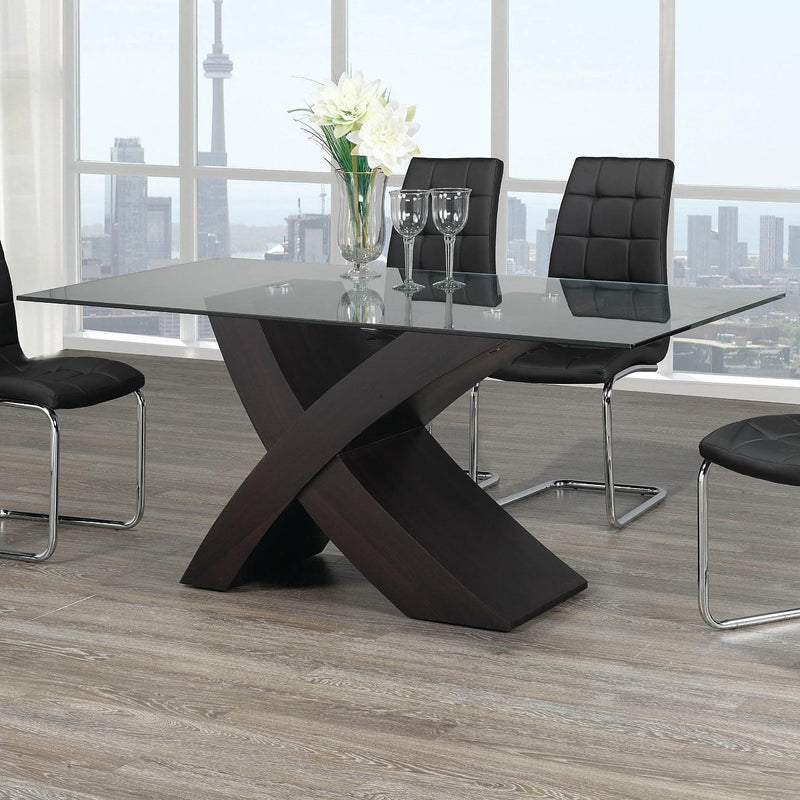  IFDC Dining Table with Glass Top and Pedestal Base T1092 IMAGE 1