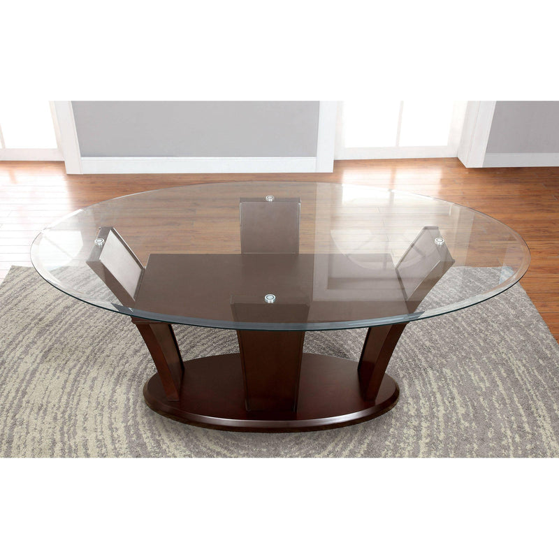 Furniture of America Oval Manhattan Dining Table with Glass Top & Pedestal Base CM3710OT-TABLE IMAGE 2