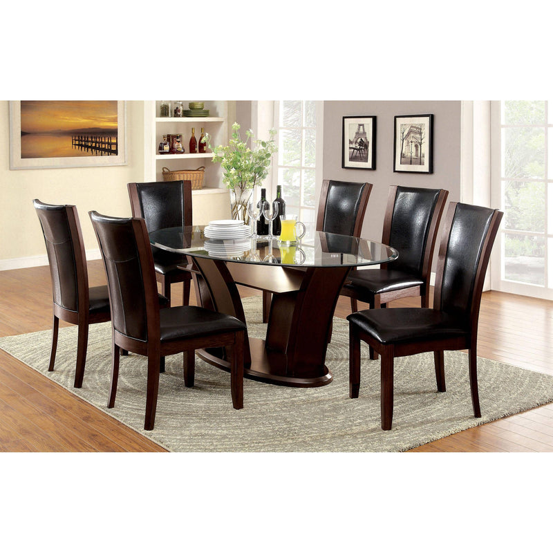 Furniture of America Oval Manhattan Dining Table with Glass Top & Pedestal Base CM3710OT-TABLE IMAGE 3