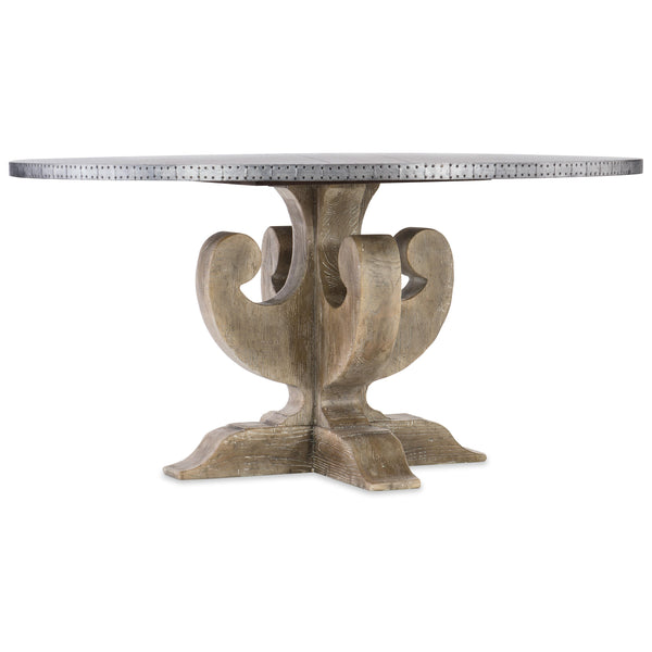 Hooker Furniture Round Boheme Ascension Dining Table with Metal Top and Pedestal Base 5750-75213-SLV IMAGE 1