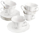 Jucoan Set of 6 Porcelain Tea Cups and Saucers, Bone China Tea Cup Set, 6 oz White Tea Cup Set, Coffee Cups, Espresso Cups, British Tea Cups Gift for Wedding Bridal Shower Birthday Party