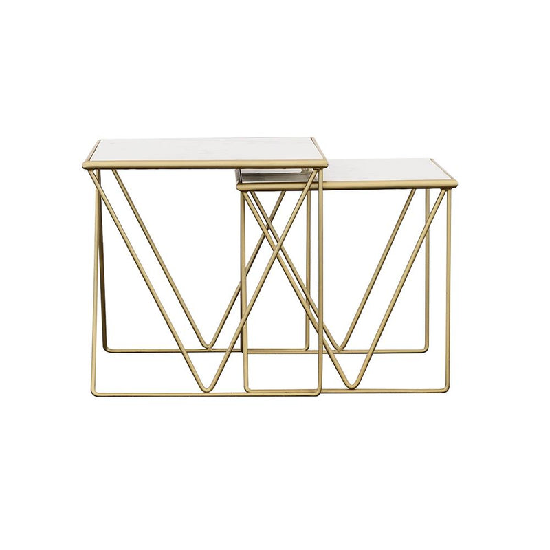  Coaster Furniture Bette 930075 2-piece Marble Top Nesting Table Set - White and Gold IMAGE 4