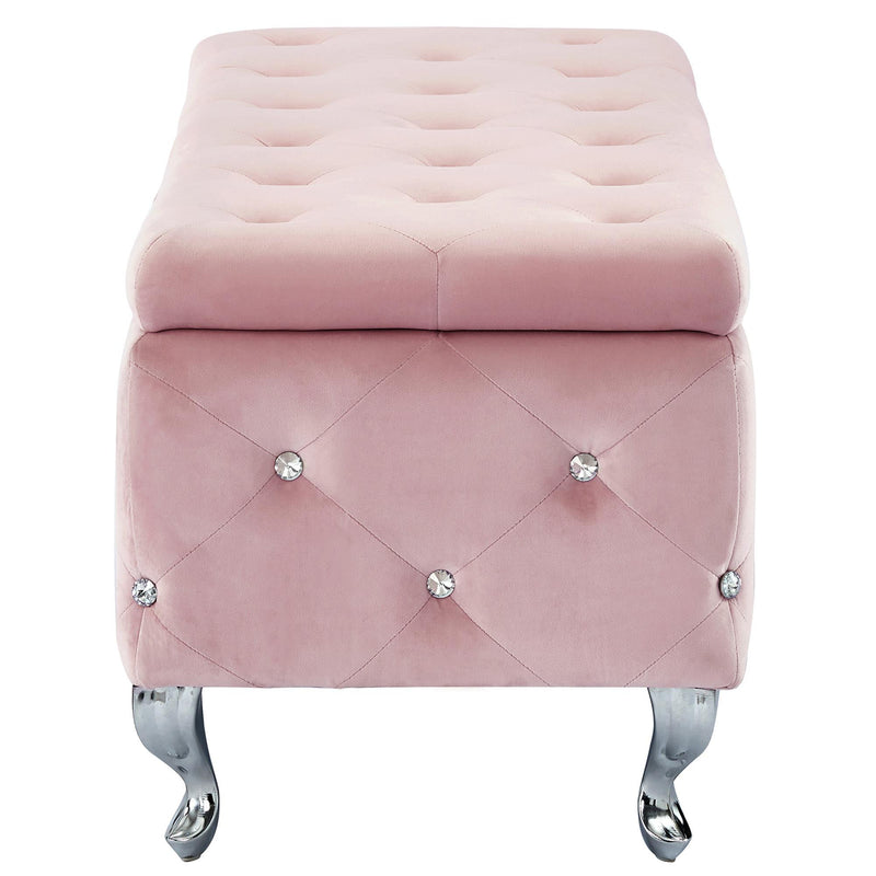 !nspire Monique 402-130BSH Rectangular Storage Ottoman Bench - Blush Pink and Chrome IMAGE 3