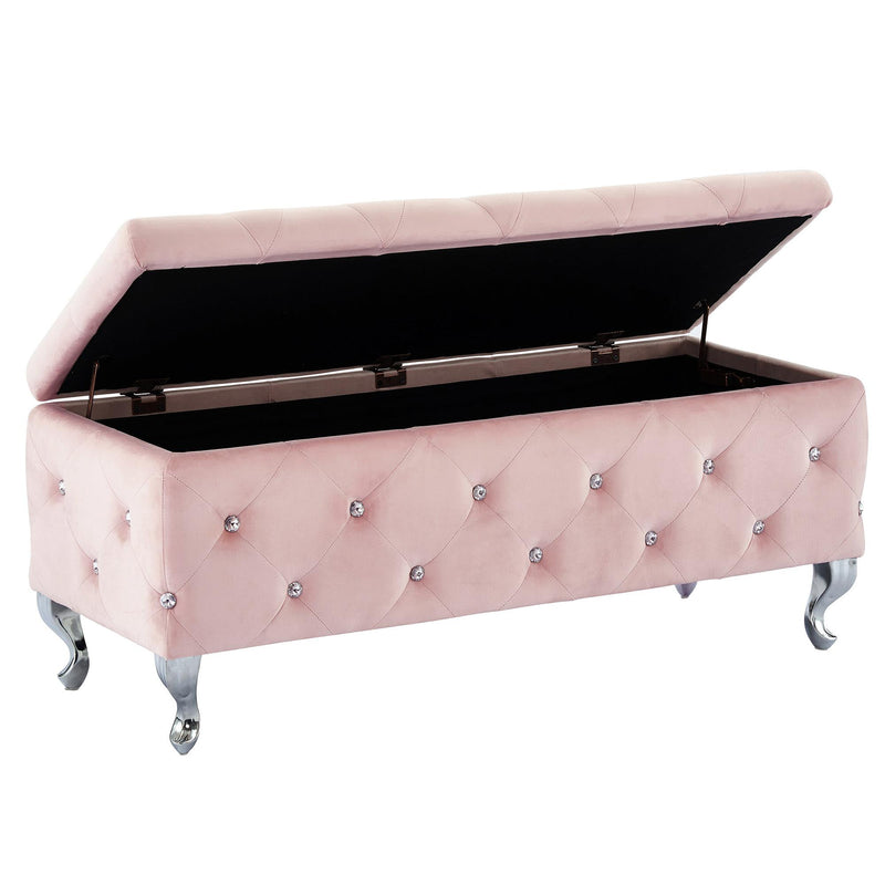 !nspire Monique 402-130BSH Rectangular Storage Ottoman Bench - Blush Pink and Chrome IMAGE 5
