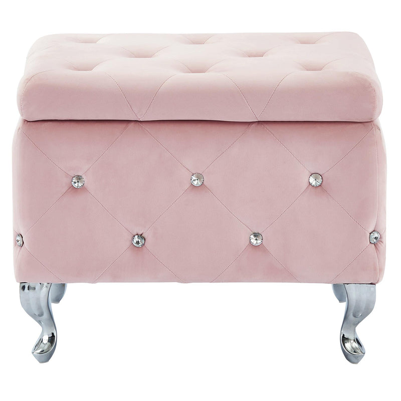 !nspire Monique 402-130SM-BSH Square Storage Ottoman - Blush Pink and Chrome IMAGE 4