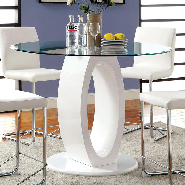 Furniture of America Round Lodia Counter Height Dining Table with Glass Top and Pedestal Base CM3825WH-RPT-TABLE IMAGE 1