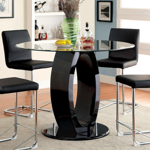 Furniture of America Round Lodia Counter Height Dining Table with Glass Top and Pedestal Base CM3825BK-RPT-TABLE IMAGE 1