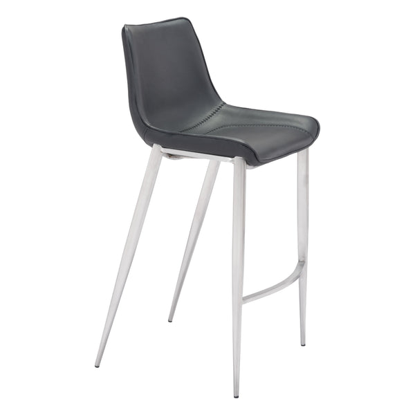  Zuo Magnus 101276 Barstool - Black & Silver IMAGE 1