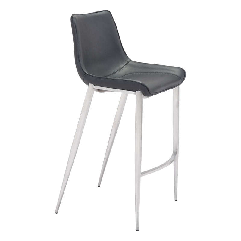  Zuo Magnus 101276 Barstool - Black & Silver IMAGE 1