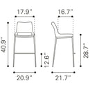 Zuo Ace 101284 Barstool - Black & Silver IMAGE 9