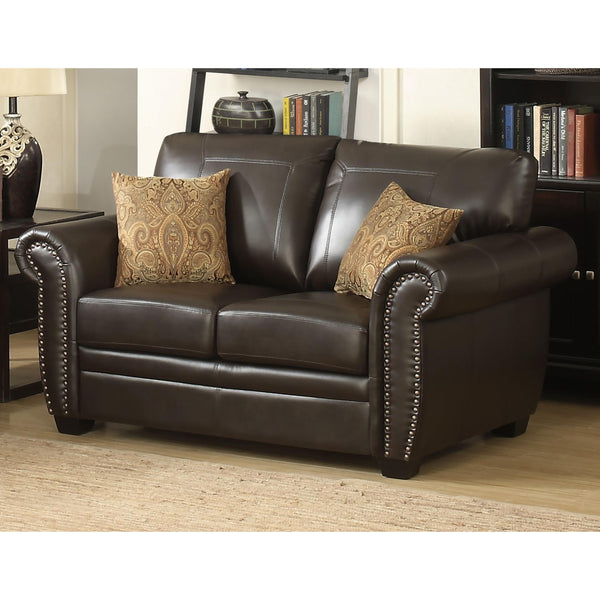 AC Pacific Corporation Louis Stationary Fabric and Leather Look Loveseat Louis-BRN-L IMAGE 1