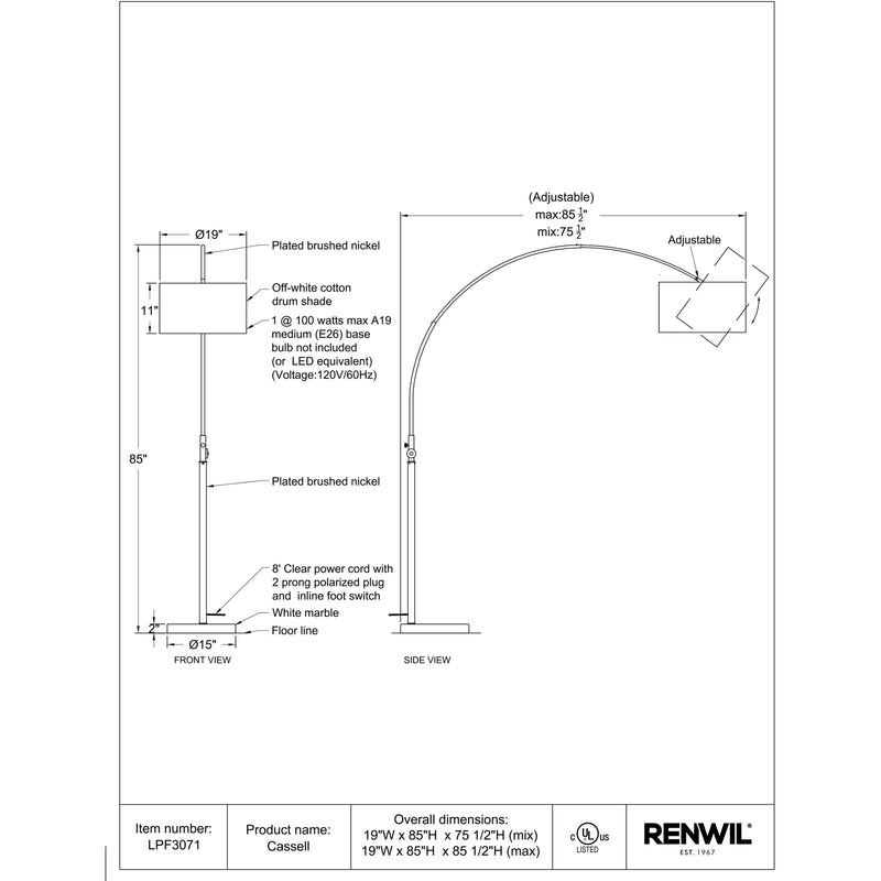  Renwil Cassell Floorstanding Lamp LPF3071 IMAGE 5