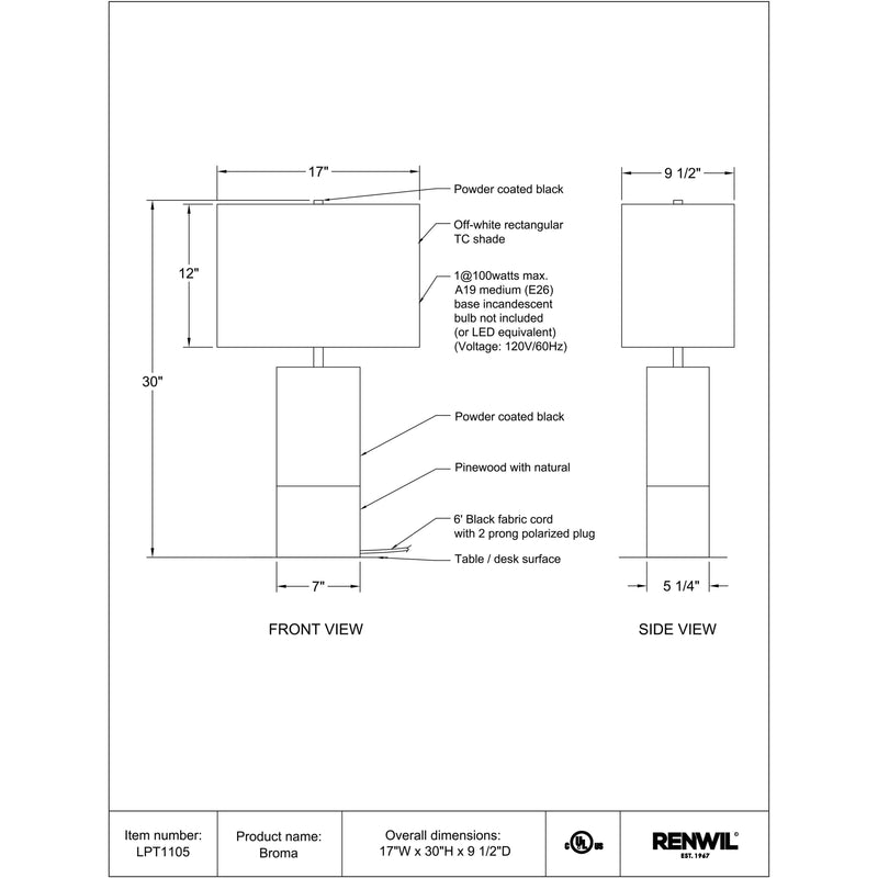  Renwil Broma Table Lamp LPT1105 IMAGE 5