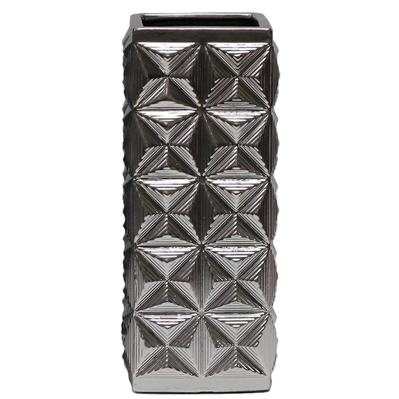 Sagebrook Home 13664-02 Geometric Matte Silver Vase 13" IMAGE 1