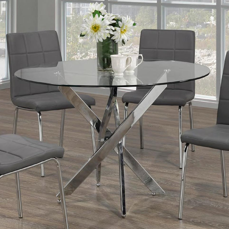 IFDC Round Dining Table with Glass Top and Pedestal Base T-1447 IMAGE 1