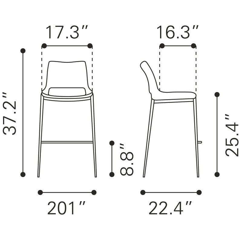  Zuo Ace 101391 Counter Stool - Black & Silver IMAGE 8