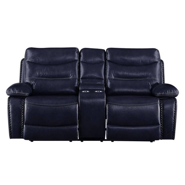 Acme Furniture Aashi Reclining Leather Match Loveseat with Console 55371 IMAGE 1