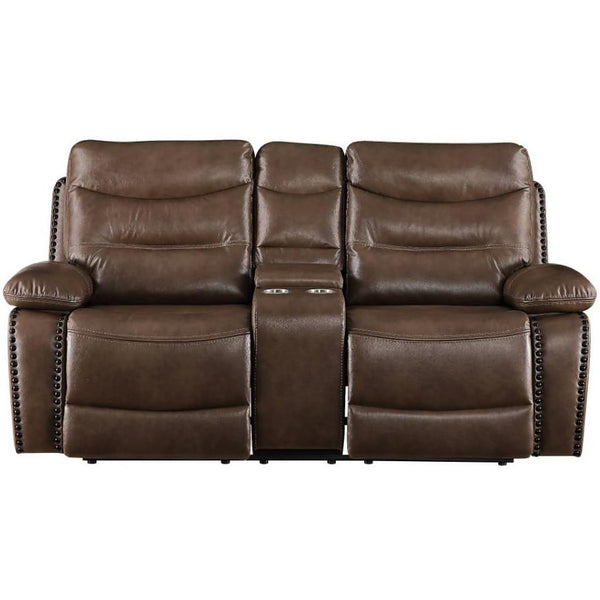 Acme Furniture Aashi Reclining Leather Match Loveseat with Console 55421 IMAGE 1
