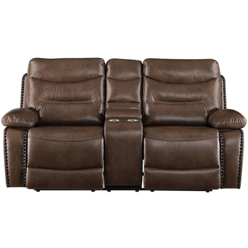 Acme Furniture Aashi Reclining Leather Match Loveseat with Console 55421 IMAGE 1