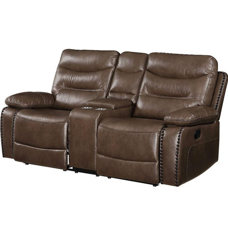Acme Furniture Aashi Reclining Leather Match Loveseat with Console 55421 IMAGE 2
