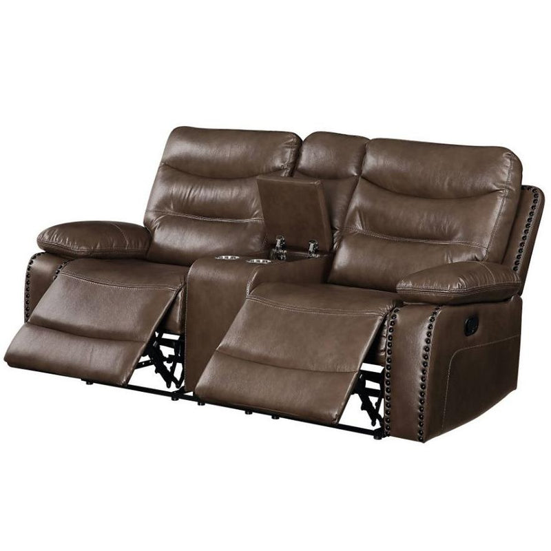 Acme Furniture Aashi Reclining Leather Match Loveseat with Console 55421 IMAGE 3