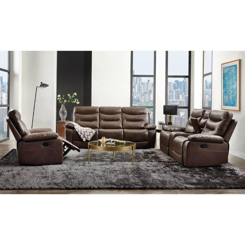 Acme Furniture Aashi Reclining Leather Match Loveseat with Console 55421 IMAGE 8