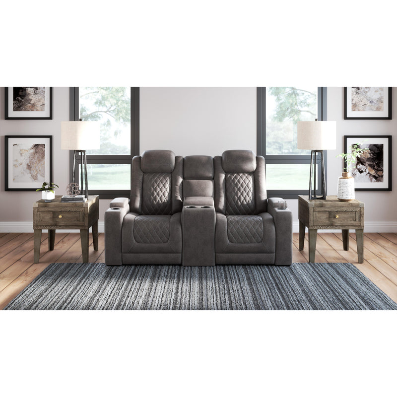 Signature Design by Ashley HyllMont Power Reclining Leather Look Loveseat with Console 9300318 IMAGE 6