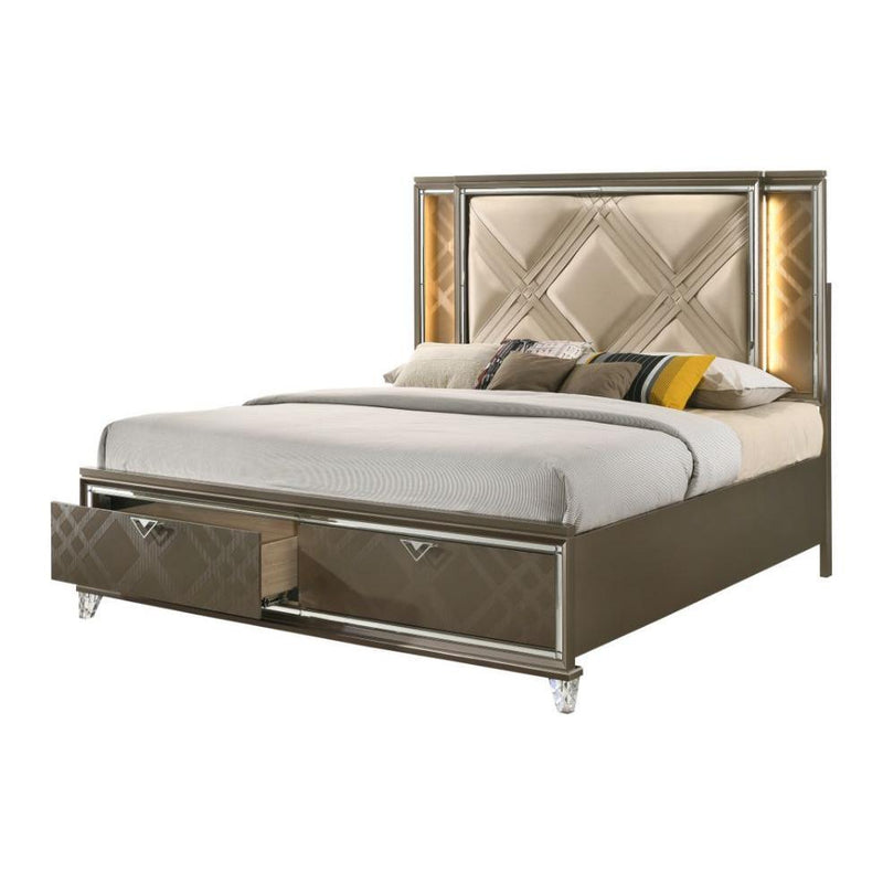 Acme Furniture Skylar King Upholstered Panel Bed with Storage 25317EK IMAGE 2