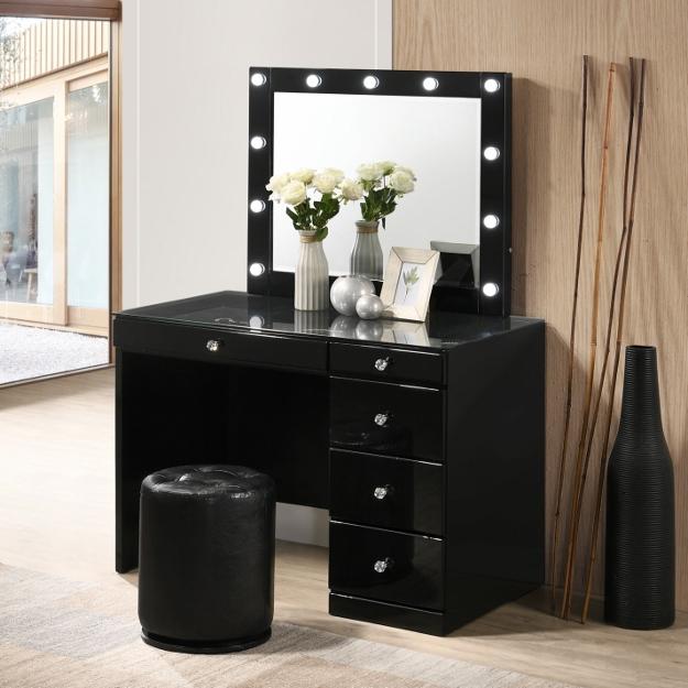 Crown Mark Morgan 5-Drawer Vanity Table B4851BK-91-BASE/B4851BK-91-TOP IMAGE 2