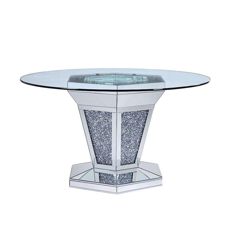 Acme Furniture Round Noralie Dining Table with Glass Top and Pedestal Base 71285 IMAGE 3