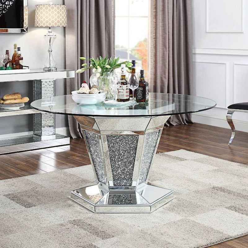 Acme Furniture Round Noralie Dining Table with Glass Top and Pedestal Base 71285 IMAGE 5