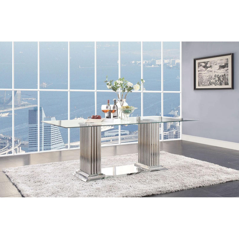 Acme Furniture Cyrene Dining Table with Glass Top and Pedestal Base 62075 IMAGE 5