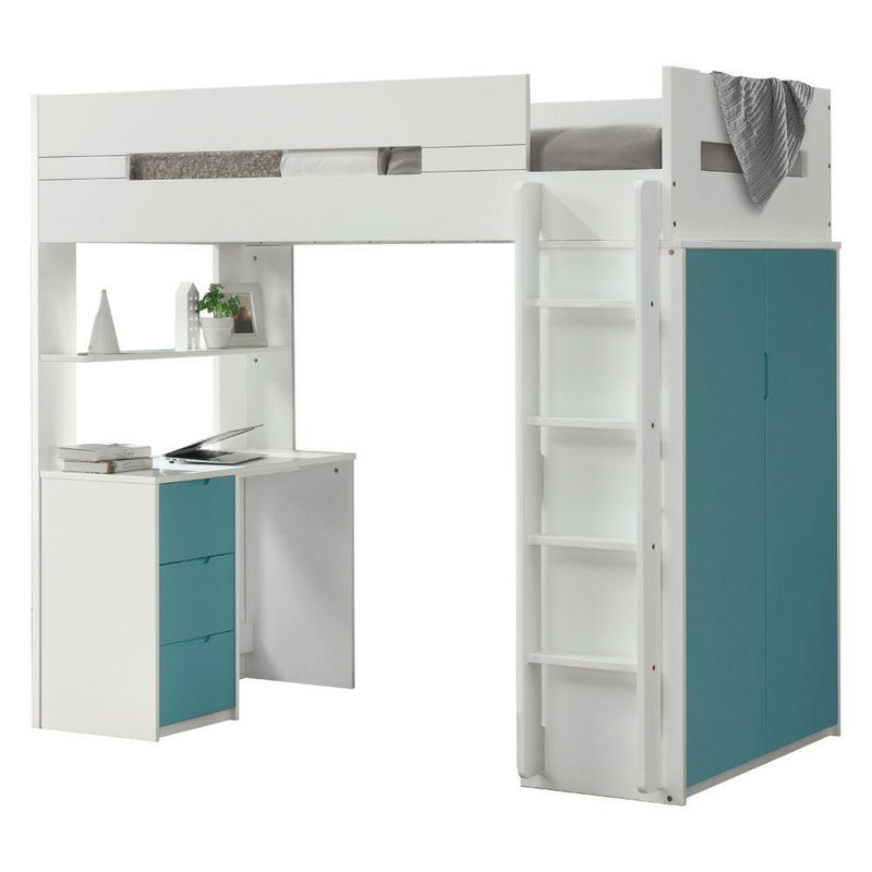 Acme Furniture Nerice 38045 Loft Bed - White & Teal IMAGE 1