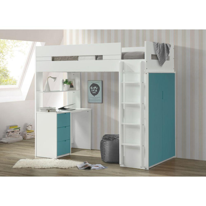 Acme Furniture Nerice 38045 Loft Bed - White & Teal IMAGE 2